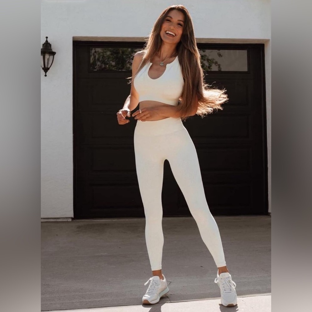 White Ribbed Leggings and Top Set